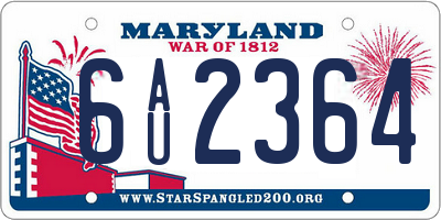 MD license plate 6AU2364