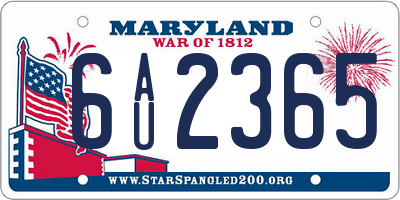 MD license plate 6AU2365