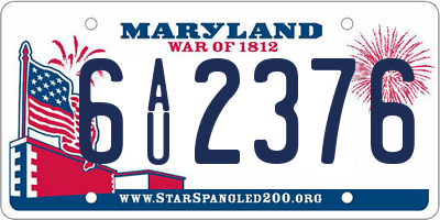 MD license plate 6AU2376