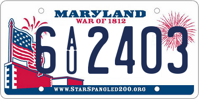 MD license plate 6AU2403