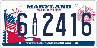 MD license plate 6AU2416
