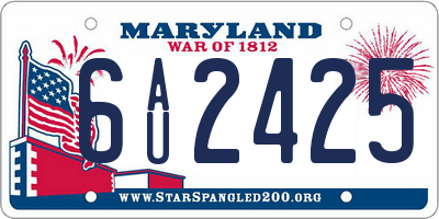 MD license plate 6AU2425