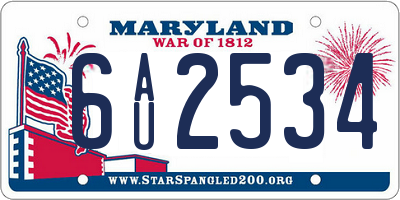 MD license plate 6AU2534