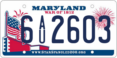 MD license plate 6AU2603