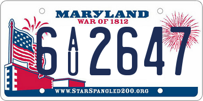 MD license plate 6AU2647