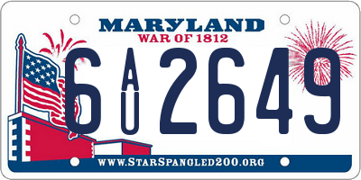 MD license plate 6AU2649