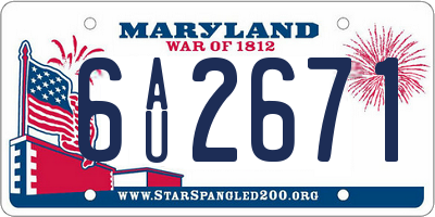 MD license plate 6AU2671