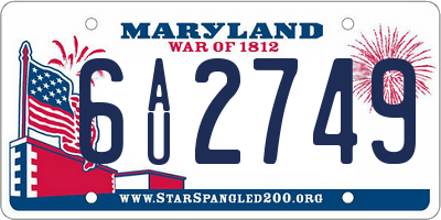 MD license plate 6AU2749