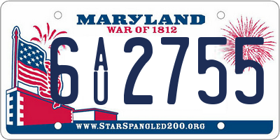 MD license plate 6AU2755