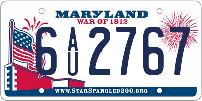 MD license plate 6AU2767