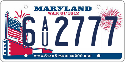 MD license plate 6AU2777