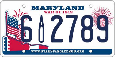 MD license plate 6AU2789