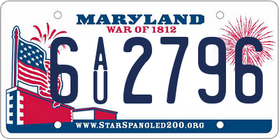 MD license plate 6AU2796