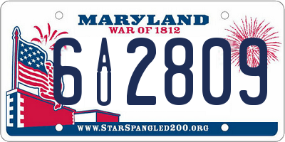 MD license plate 6AU2809
