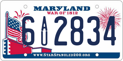 MD license plate 6AU2834