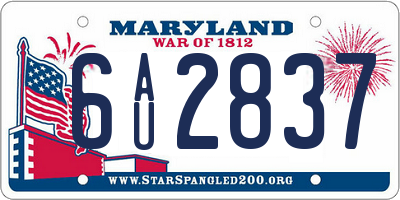 MD license plate 6AU2837
