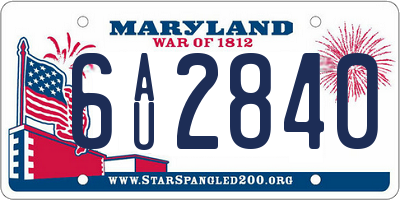 MD license plate 6AU2840