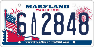 MD license plate 6AU2848
