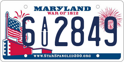 MD license plate 6AU2849