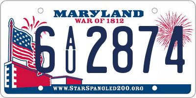 MD license plate 6AU2874