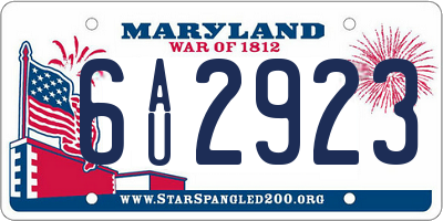 MD license plate 6AU2923