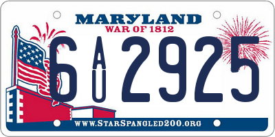 MD license plate 6AU2925