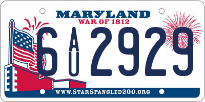 MD license plate 6AU2929