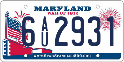 MD license plate 6AU2931