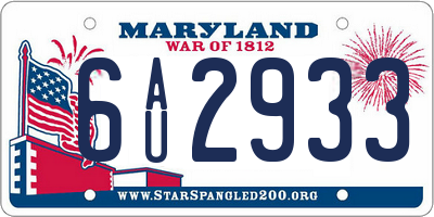 MD license plate 6AU2933