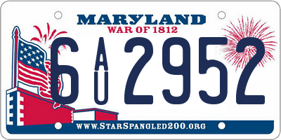 MD license plate 6AU2952