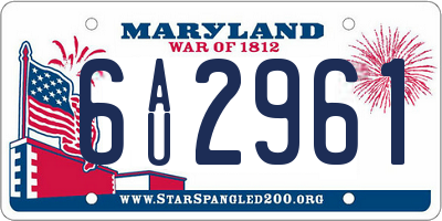 MD license plate 6AU2961