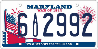 MD license plate 6AU2992
