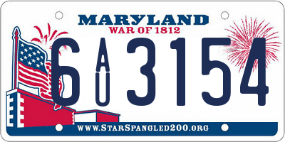 MD license plate 6AU3154