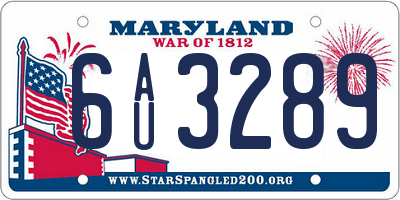 MD license plate 6AU3289