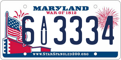 MD license plate 6AU3334