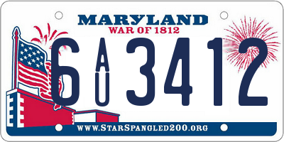 MD license plate 6AU3412