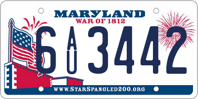 MD license plate 6AU3442