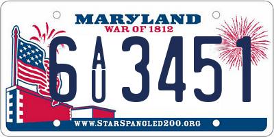 MD license plate 6AU3451
