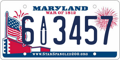 MD license plate 6AU3457