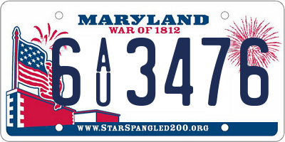 MD license plate 6AU3476