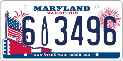 MD license plate 6AU3496