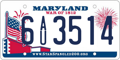 MD license plate 6AU3514
