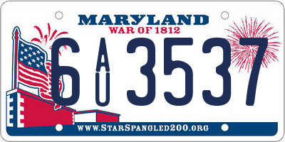 MD license plate 6AU3537