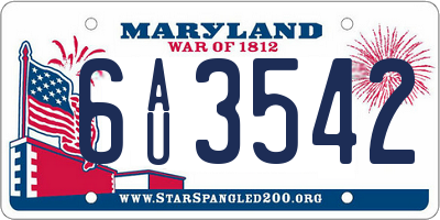 MD license plate 6AU3542