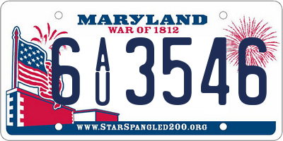 MD license plate 6AU3546