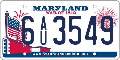 MD license plate 6AU3549