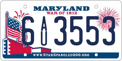 MD license plate 6AU3553
