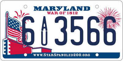 MD license plate 6AU3566