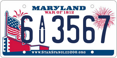 MD license plate 6AU3567