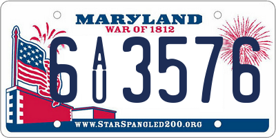 MD license plate 6AU3576